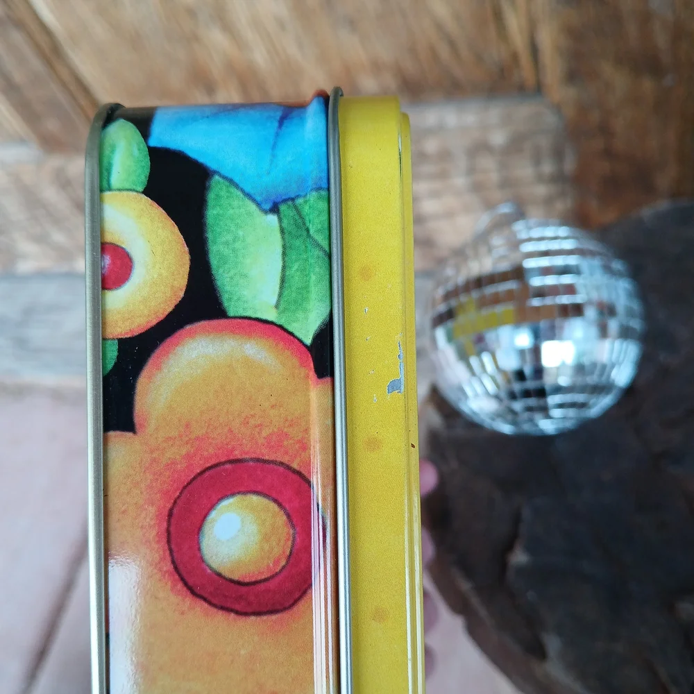 VINTAGE Mary Engelbreit Colorful Party Tin Box 1980s Gift Girlhoodcore Whimsical